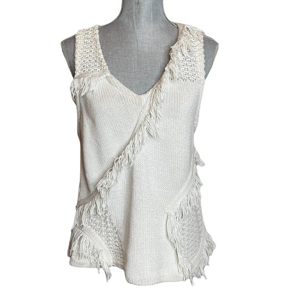 Anthropologie Postmark White Pacific Fringed Tank / Sweater Size Large - Picture 3 of 12